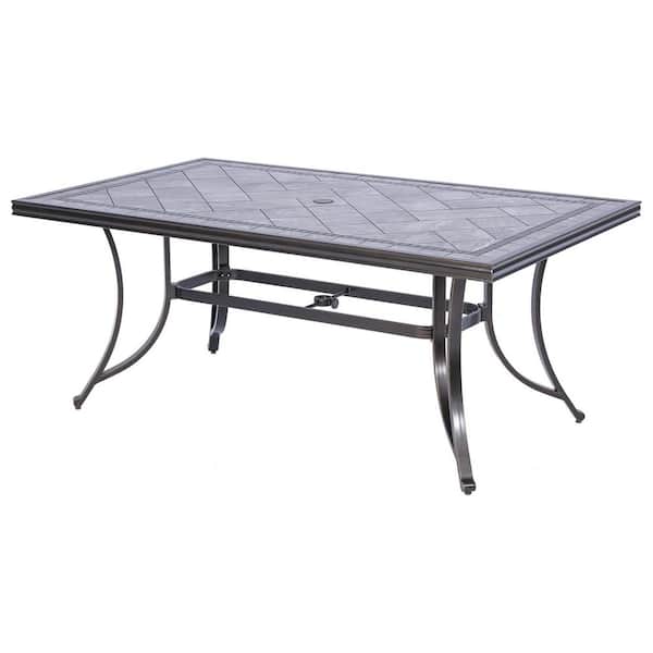 Aluminum Patio Rectangle Dining Table with Tile Top, All-Weather Outdoor Table with Umbrella Hole, 66.1 in. L x 36 in. W