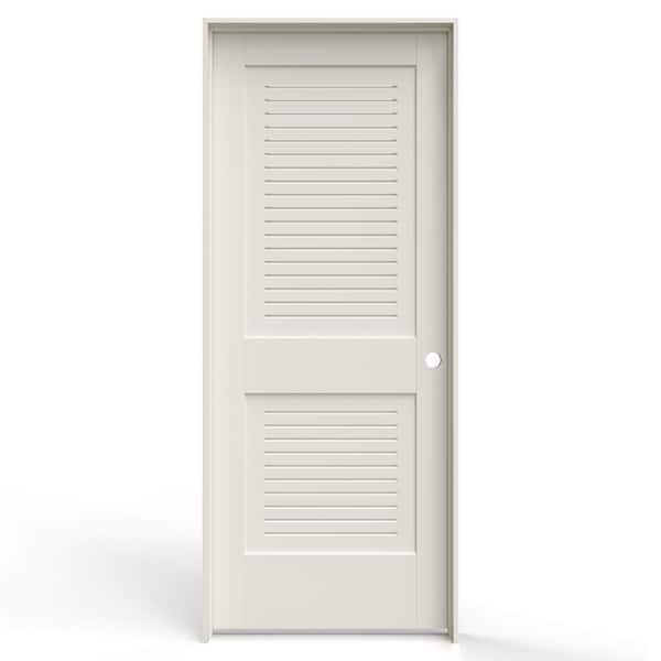 JELD-WEN 32 in. x 80 in. 2 Panel Left-Handed Primed MDF Wood Single Prehung Interior Door Full Modern Ventilated Panel Louver