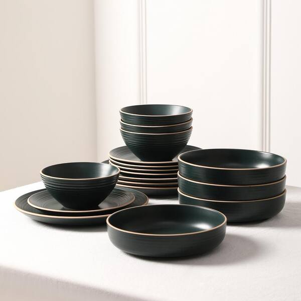 STONE LAIN Lauren 32-Piece Dark Green Stoneware Full Set (Service