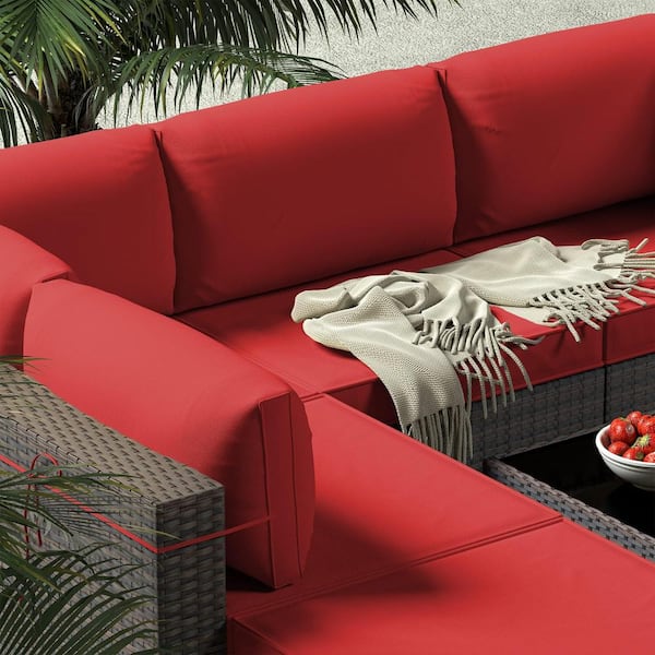 14 Piece Patio Cushion Covers Replacement with Zipper for Sectional Sofa Set Slipcovers for Outdoor Cushions Red