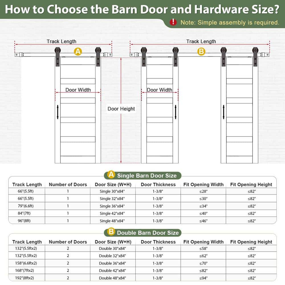 28x84 Inch White 5-Panel MDF Barn Door with Hardware Kit