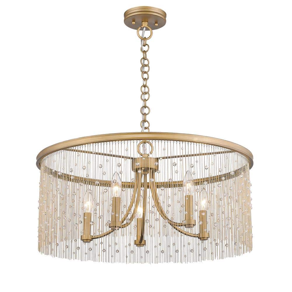 Peruvian Gold 25" Crystal Bead 5-Light Chandelier