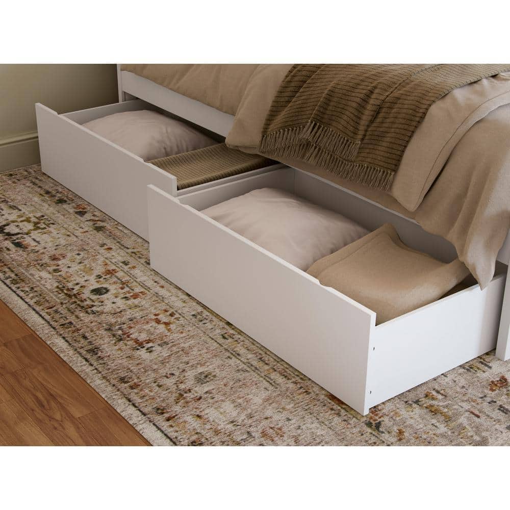 White King Solid Wood Platform Bed with Storage Drawers