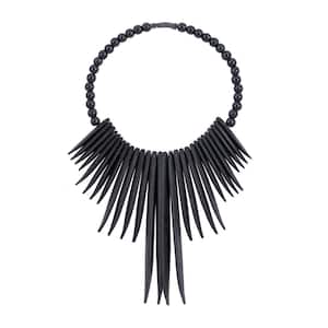 13 in. x  18 in. Wood Black Statement Necklace Tribal Wall Decor with Beaded Detailing