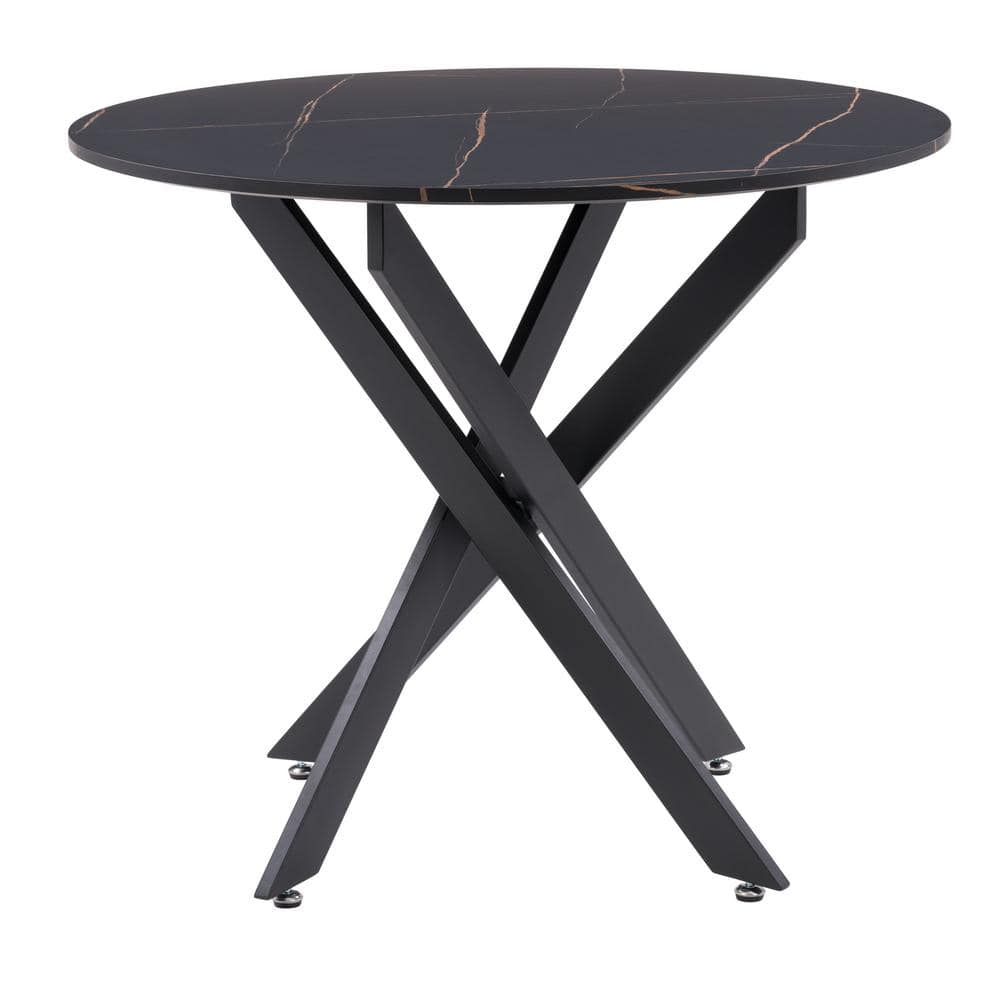 CORLIVING Lennox 36 in. Round Black Engineered Wood Dining