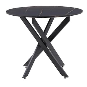 Lennox 36 in. Round Black Engineered Wood Dining Table with Iron Leg Trestle (Seating Capacity for 4)
