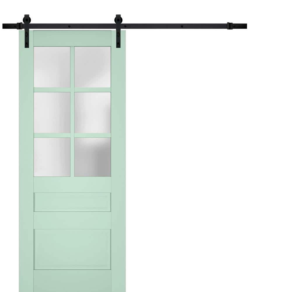 Assembly Required 30 in. x 96 in. 1-Panel Frosted Glass Oliva Solid Wood Sliding Barn Door with Hardware Kit price history on PriceWatchPro