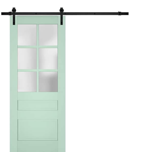 32 in. x 96 in. 1 Panel Frosted Glass Oliva Solid Wood Sliding Barn Door with Hardware Kit
