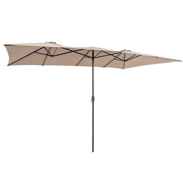 Costway 15 ft. Metal Double-Sided Market Patio Umbrella in Coffee