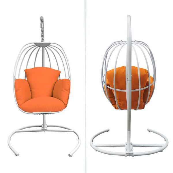 26 in. Seats 1-Person Aluminum Patio Swing Hanging Egg Chair with Stand, Hammock Swing Chair with Hanging Kit, Orange