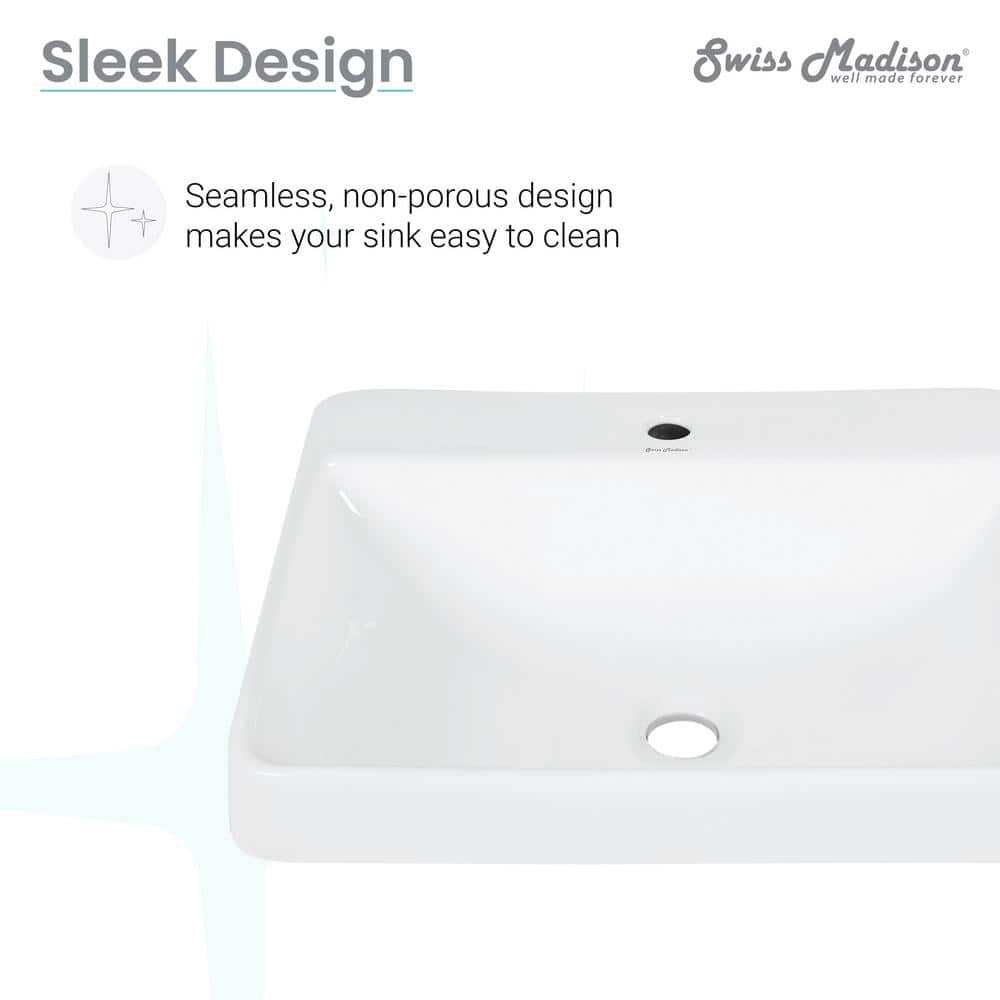 Glossy White Large Rectangular Ceramic Vessel Sink