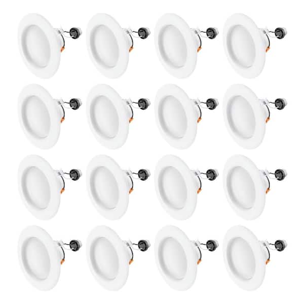 4 in. 850 Lumens Selectable CCT White High Output J-Box Integrated LED Canless Recessed Light Trim Downlight (16-Pack)