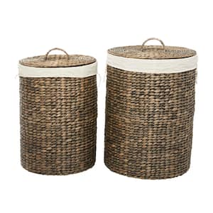 Seagrass Handmade Storage Basket with Liner and Matching Tops (Set of 2)