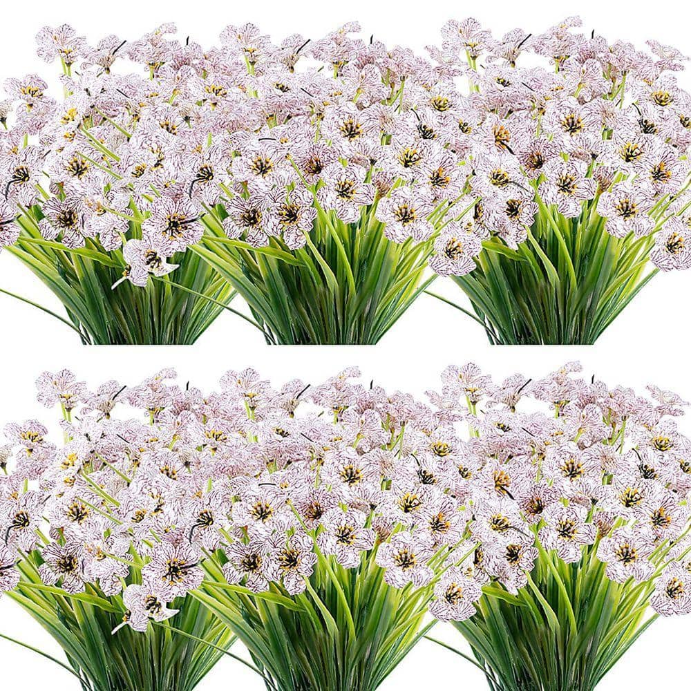 12.98 in. White 20 Bundles Artificial Flowers Outdoor UV Resistant Fake ...