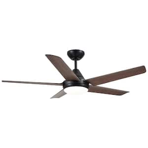 48 in. LED Indoor Black 3-Speed Ceiling Fan Lighting with Brown Wood Grain ABS Blade and Remote Control