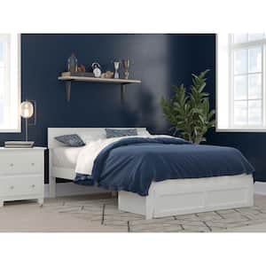 Boston White Full Solid Wood Storage Platform Bed with Foot Drawer