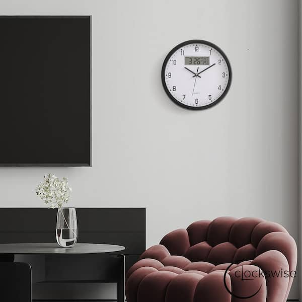 CLOCKWISE 12 in. Black Wall Clock, Non-Ticking Analog and