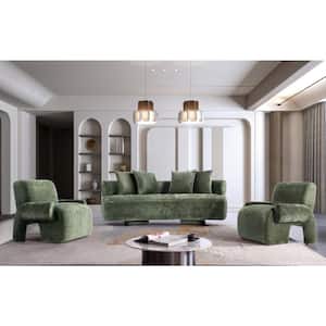 Verandah 3-Piece Olive Green Chenille Upholstered Sofa and Accent Chairs Living Room Set