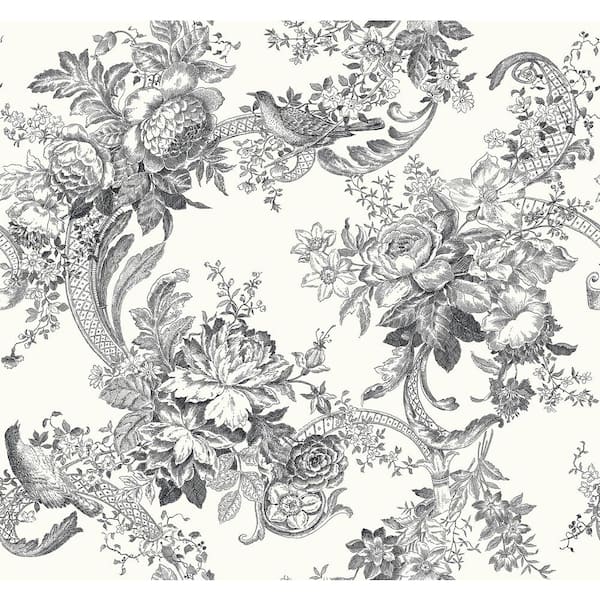 A-Street Prints Carmel Black Baroque Florals Wallpaper Sample