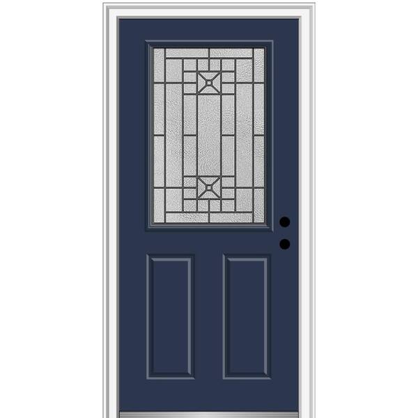 MMI Door 34 in. x 80 in. Courtyard Left-Hand 1/2-Lite Decorative Painted Fiberglass Smooth Prehung Front Door on 6-9/16 in. Frame