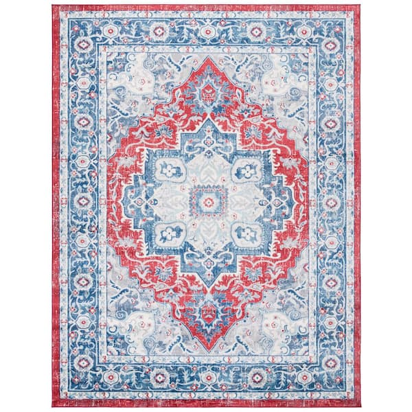 Brentwood 9 ft. x 12 ft. Blue/Red Medallion Distressed Ornate Area Rug