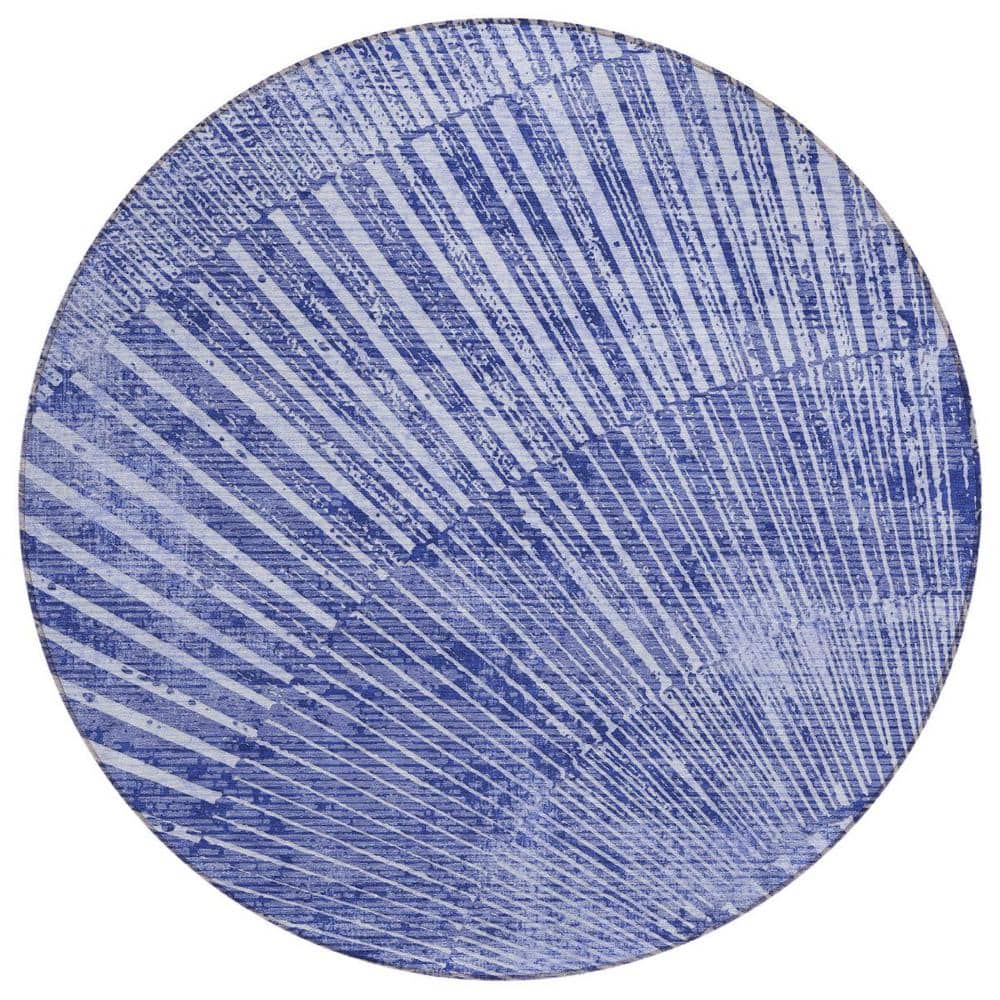 Navy Blue 8 ft. Round Woven Abstract Round Indoor/Outdoor Area Rug price history on PriceWatchPro