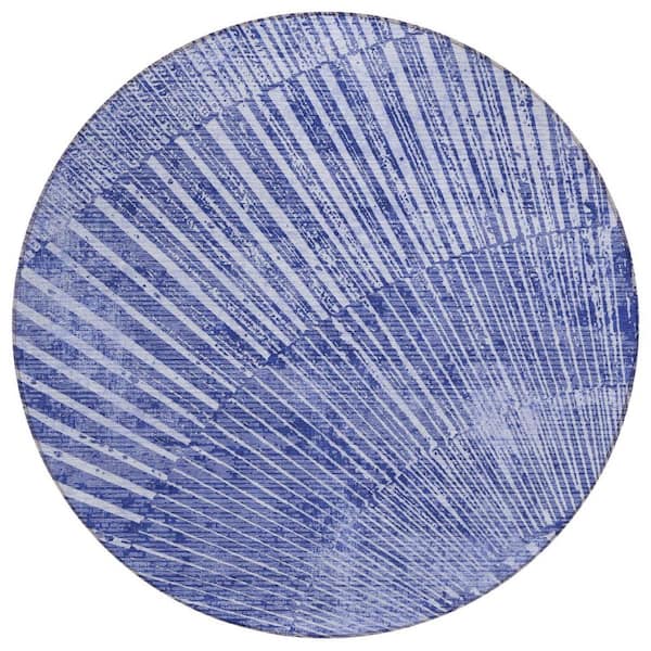 Navy Blue 8 ft. Round Woven Abstract Round Indoor/Outdoor Area Rug