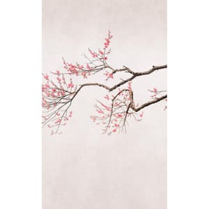 Beige Hand Painted Cherry Blossom Printed Non-Woven Paper Non-Pasted Textured Wallpaper L: 9' 10" x W: 104"