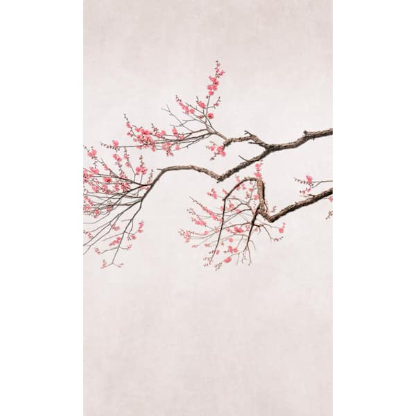 Walls Republic Beige Hand Painted Cherry Blossom Printed Non-Woven Paper Non-Pasted Textured Wallpaper L: 9' 10" x W: 104"
