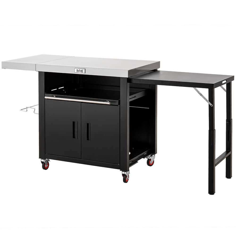 74 in. L Outdoor Kitchen IslandandGrill Cart with 2 Foldable Side Tables an