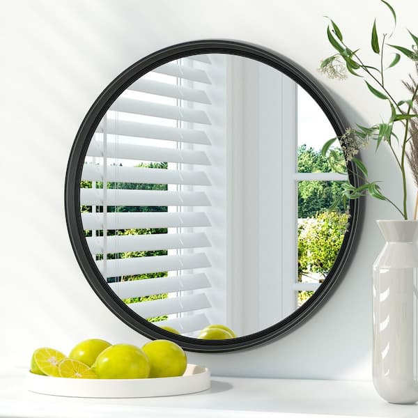 16 in. W x 16 in. H Round Metal Framed Modern Wall Mounted Bathroom Vanity Mirror Wall Mirror in Black