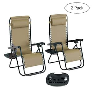 Zero Gravity Reclining Metal Frame Outdoor Lounge Chairs Featuring Pillows and a Cell Phone Holder (Set of 2 Chairs)