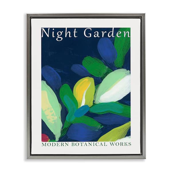 Stupell Industries Night Garden Poster by June Erica Vess Gray Floater Frame Abstract Graphic Art Print 31 in. x 25 in.