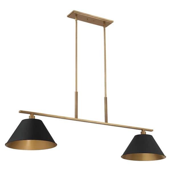 Mcgill 60-inch 2-light Natural Brass Linear Chandelier with Matte Black and Gold Metal Shades
