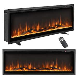 50 in. Wall Mounted Freestanding Metal Electric Fireplace Recessed with Remote Control in Black