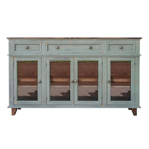 AndMakers Shabby Chic Cottage Vintage White 62 in. Solid Wood Credenza with 4  Drawers and 4 Shelves and Rattan Baskets BH-TAB251LD-VW - The Home Depot