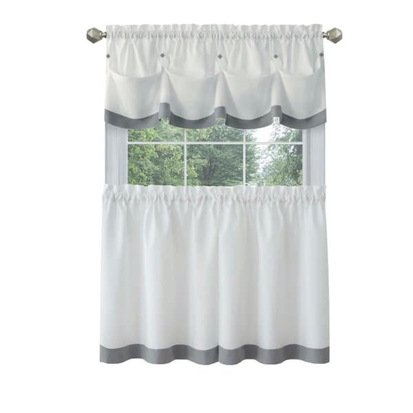 ACHIM Lana 58 in.W x 36 in. L Polyester Light Filtering Window Rod Pocket Tier and Valance Set In Grey