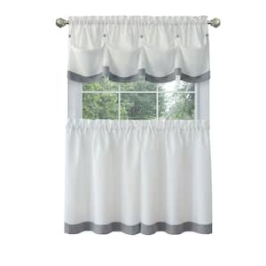 Lana 58 in.W x 24 in. L Polyester Light Filtering Window Rod Pocket Tier and Valance Set In Grey