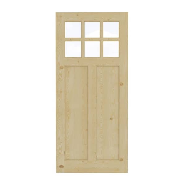 36 in. x 80 in. Universal/Reversible 6-Lite Clear Glass and 2-Panel Unfinished Pine Wood Front Door Slab