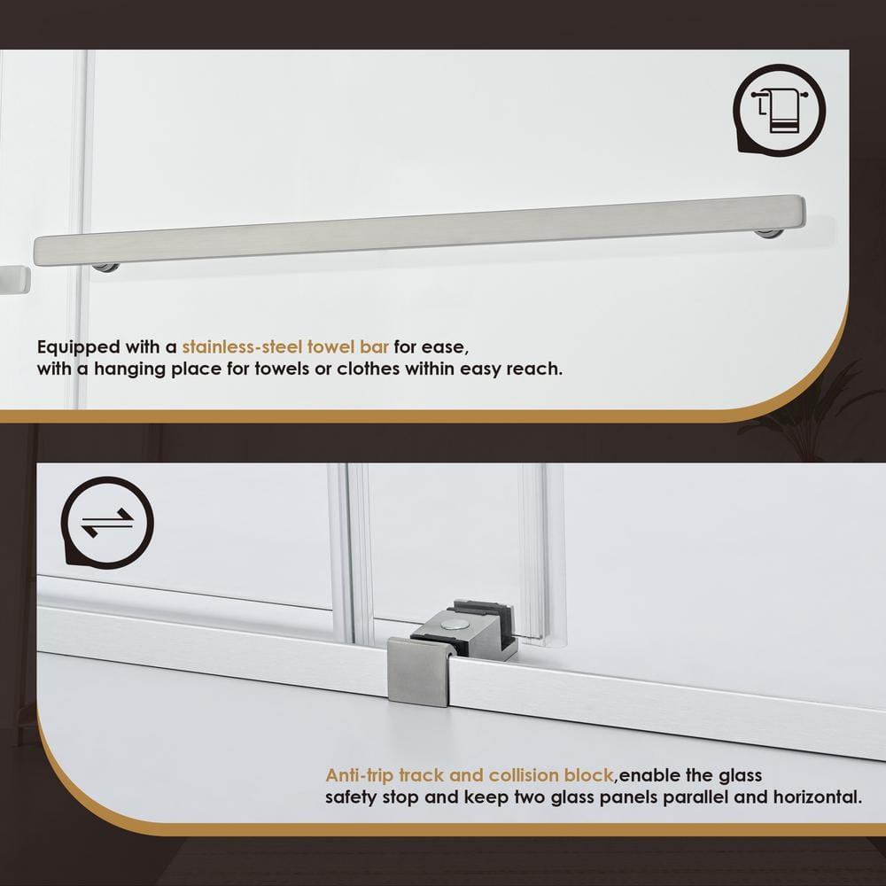 Bolani Frameless Clear Glass Shower Door with Brushed Nickel Hardware