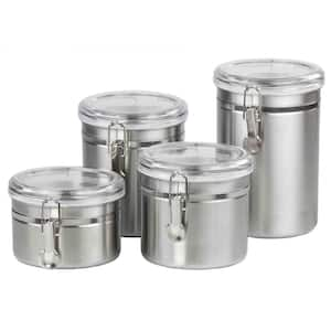 Home Basics 4-Piece Ceramic Canister Set with Beige Easy Open Air-Tight  Clamp Top Lid and Wooden Spoons HDC69914 - The Home Depot