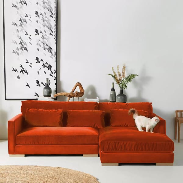 Monland Modern 104 in. Square Arm Velvet Upholstered L-Shaped Oversized Deep-Seated Convertible Chaise Sectional Sofa in. Red
