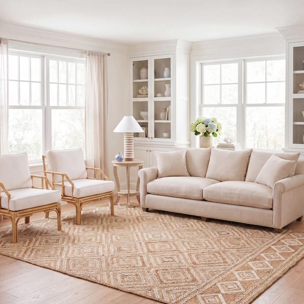 Natural Fiber 10 ft. x 14 ft. Natural/Ivory Diamond Woven Area Rug