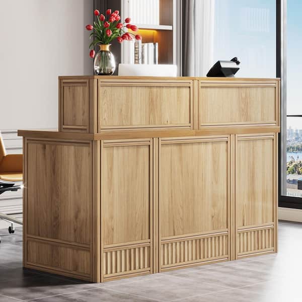 BYBLIGHT Moronia 56.6 in. Rectangular Light Brown Engineered Wood Reception Desk with Counter