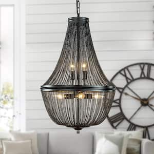 17 in. Modern And Contemporary 6-Light Matte Black French Empire Chainmail Chandelier