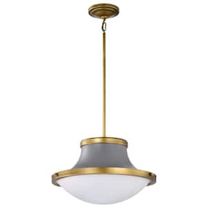 Lafayette 60-Watt 3-Light Matte Gray Shaded Pendant Light with White Opal Glass Shade and No Bulbs Included