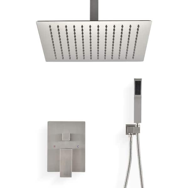 Utopia 4niture Bianca Single Handle 2-Spray 16 in. Square Ceiling Mount Shower Faucet with Handheld Shower in Brushed Nickel