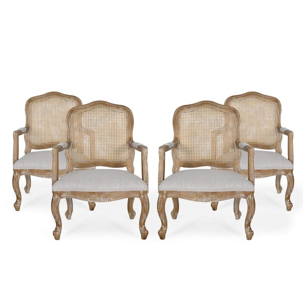 Noble House Corral Light Gray and Natural Upholstered Dining Armchair (Set of 4)