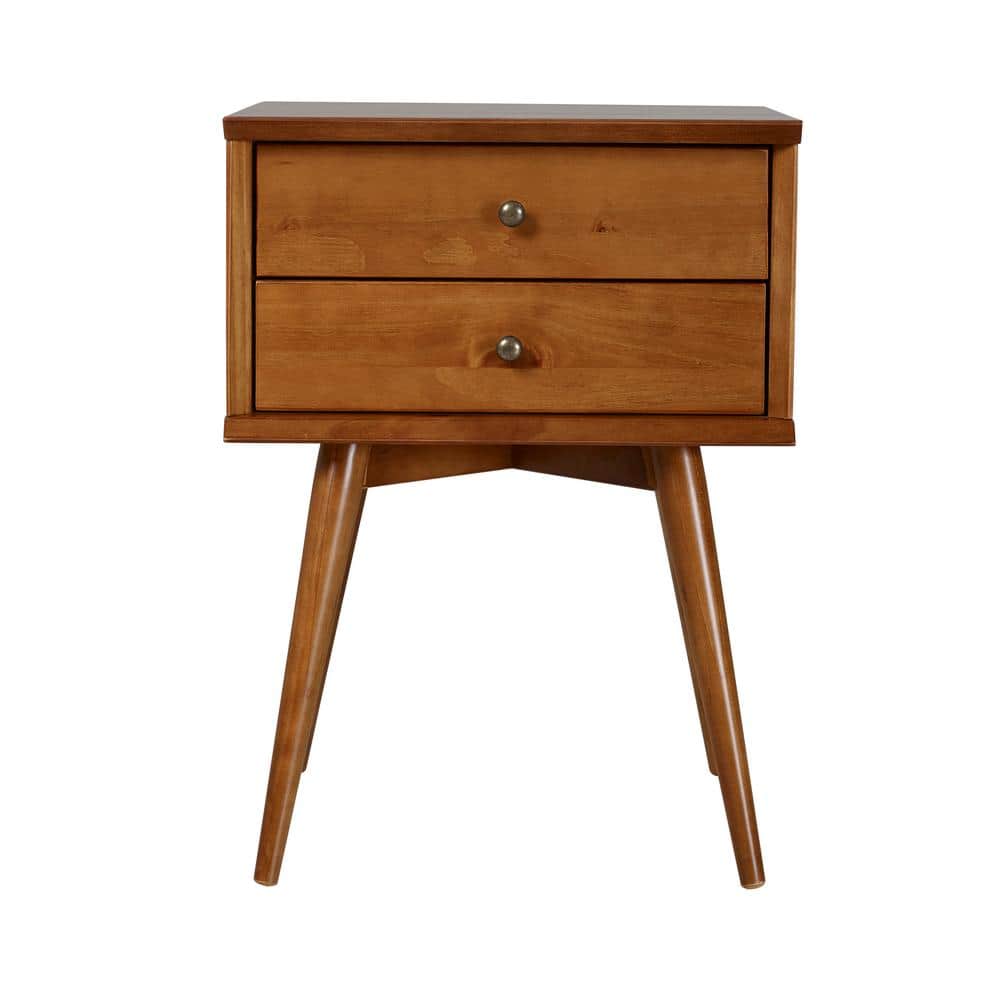 Castanho Solid Wood Mid-Century Modern 2-Drawer Nightstand