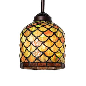 Acorn 60-Watt 1 Light Mahogany Bronze Shaded Mini Pendant Light with Stained Glass Shade, No Bulbs Included